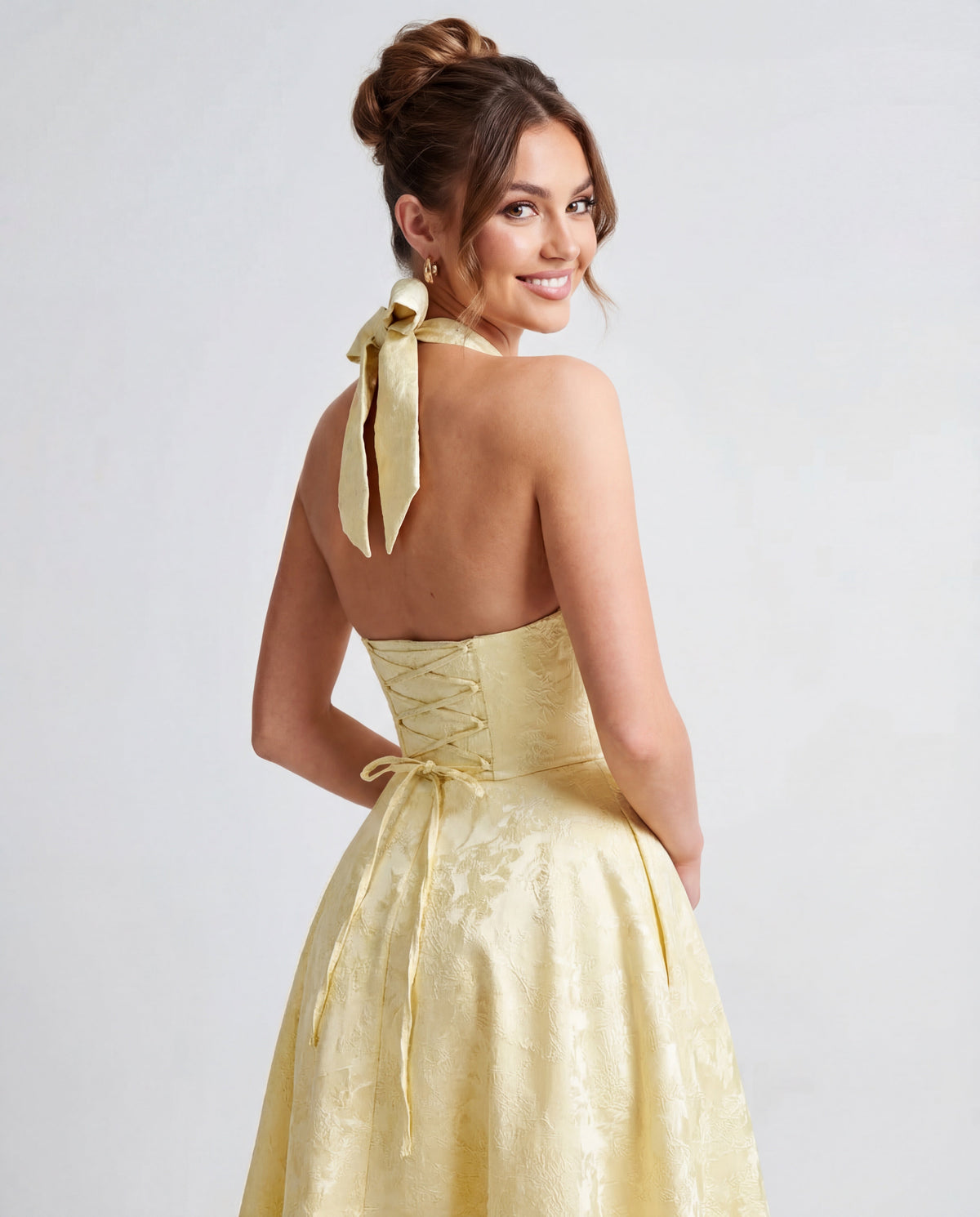 Evelyn | Halterneck Bustier Textured Jacquard Midi Dress