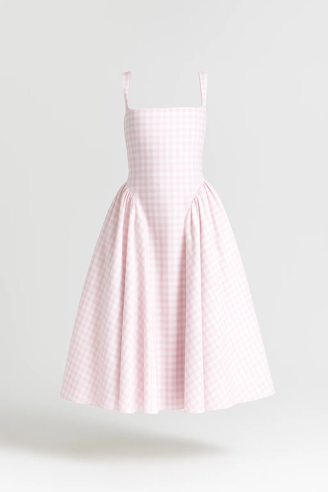 Nicolle | Retro Checkered Square-Neck Midi Dress
