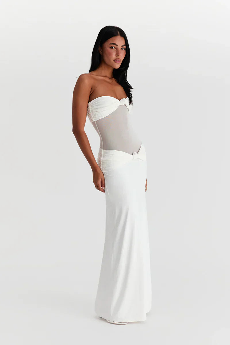 Eleina | Twist-Knot Mesh Panel Maxi Dress