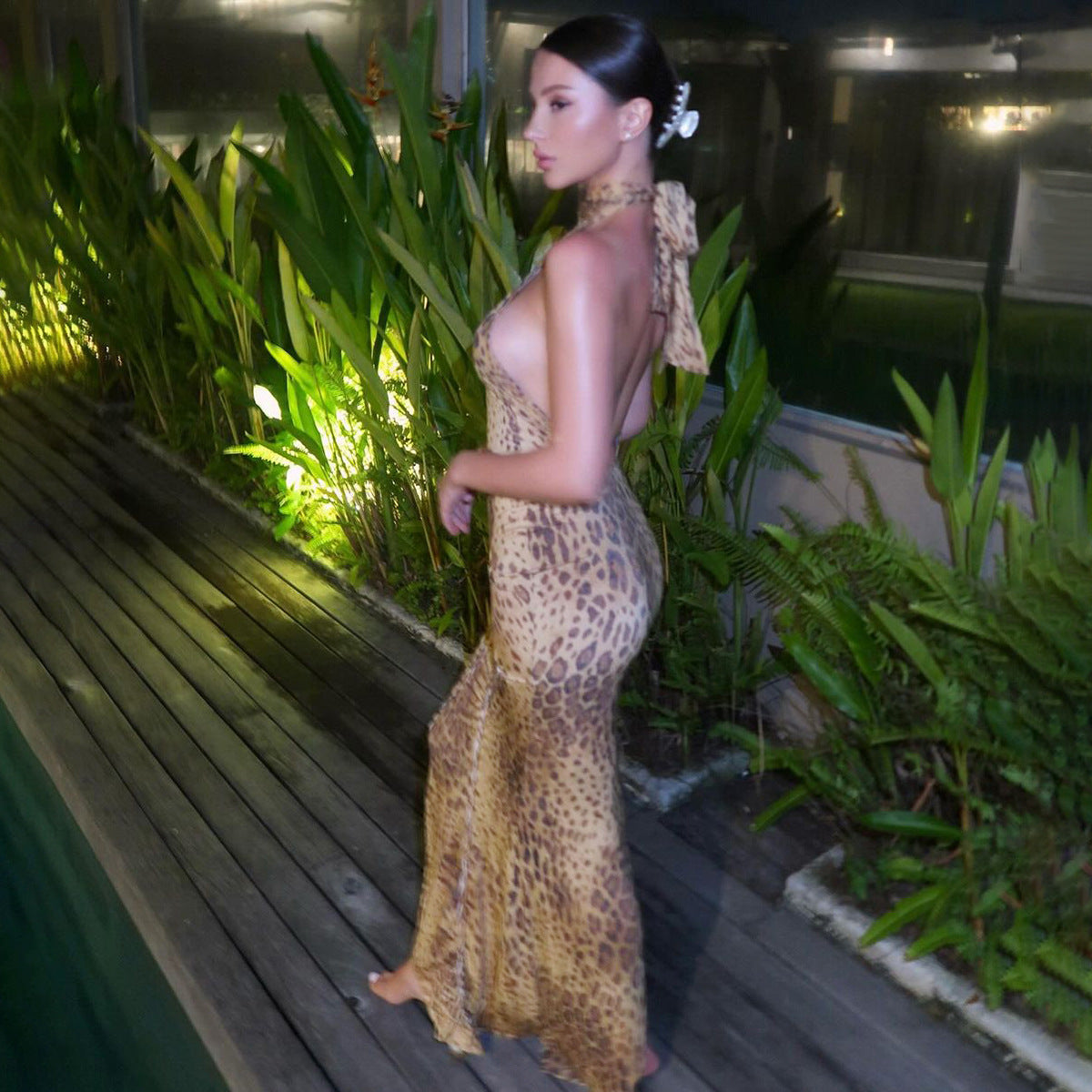 Graceful | Leopard Backless Sleeveless Maxi Dress
