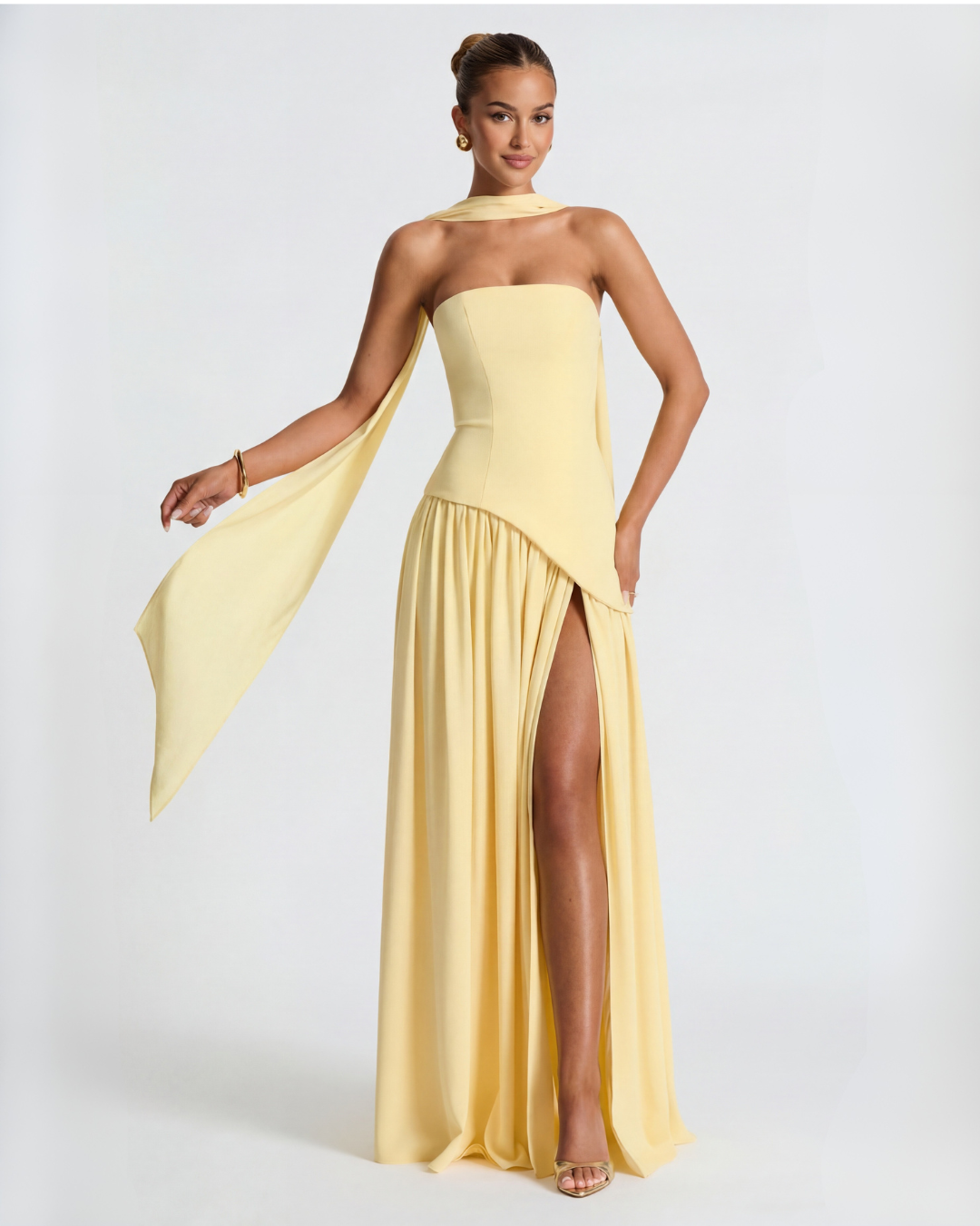 Aveline | Strapless Maxi Dress Thigh-High Split