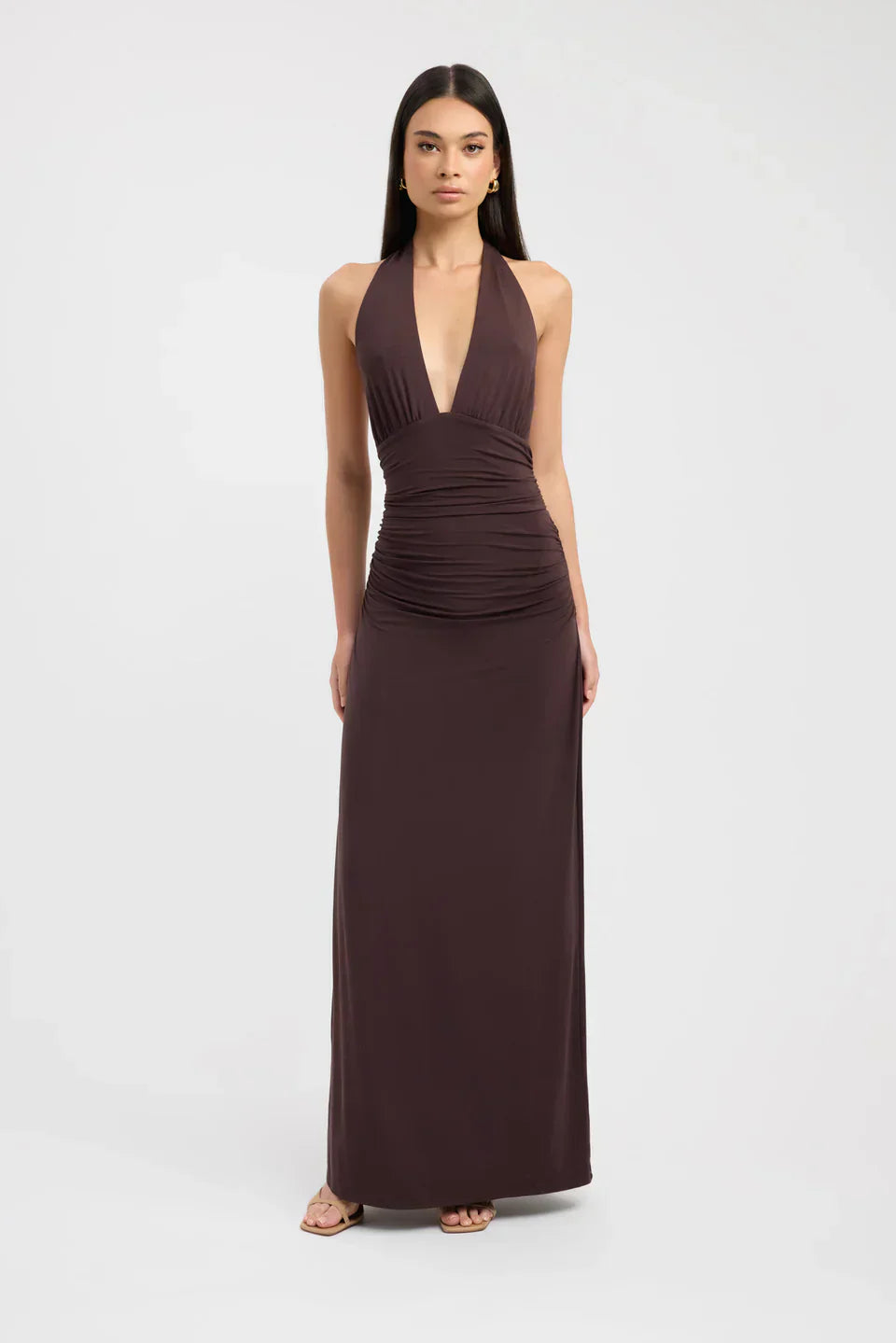 Ophelia | Open Back Ruched Plunging Maxi Dress