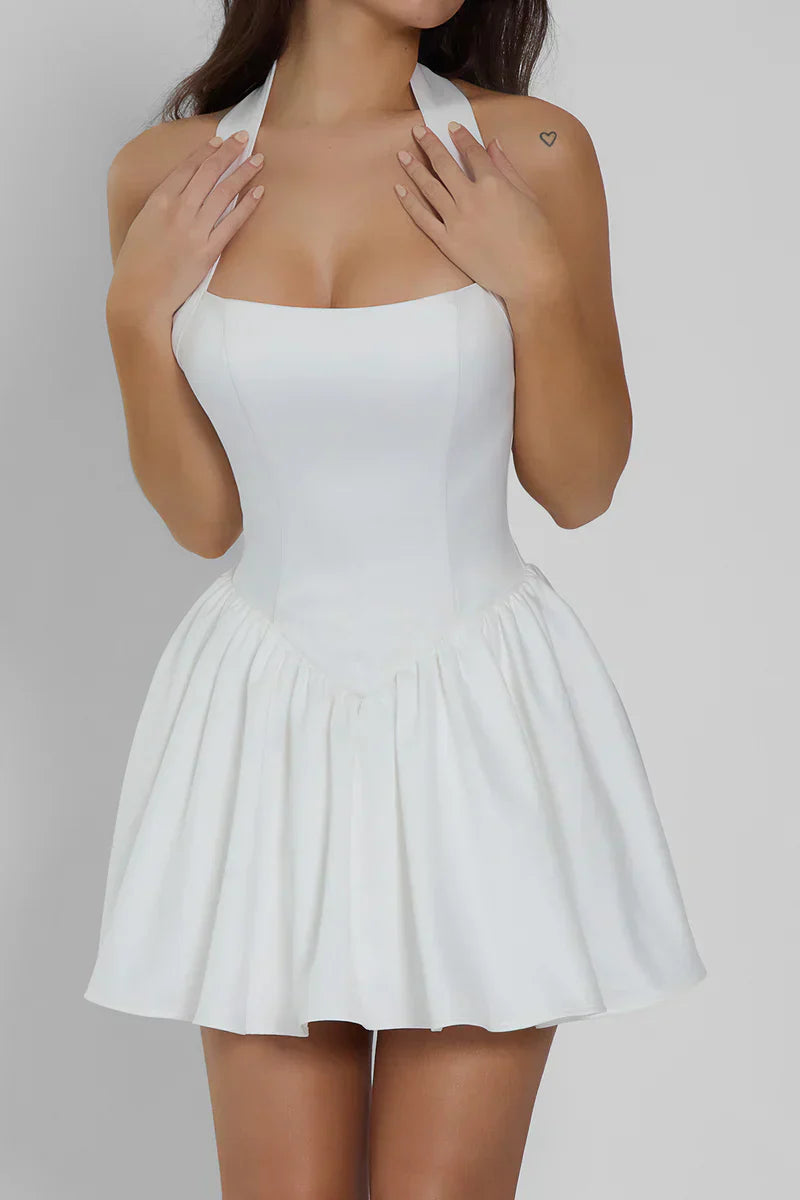 Holly | Structured Pleated Halterneck Corset Mini Dress