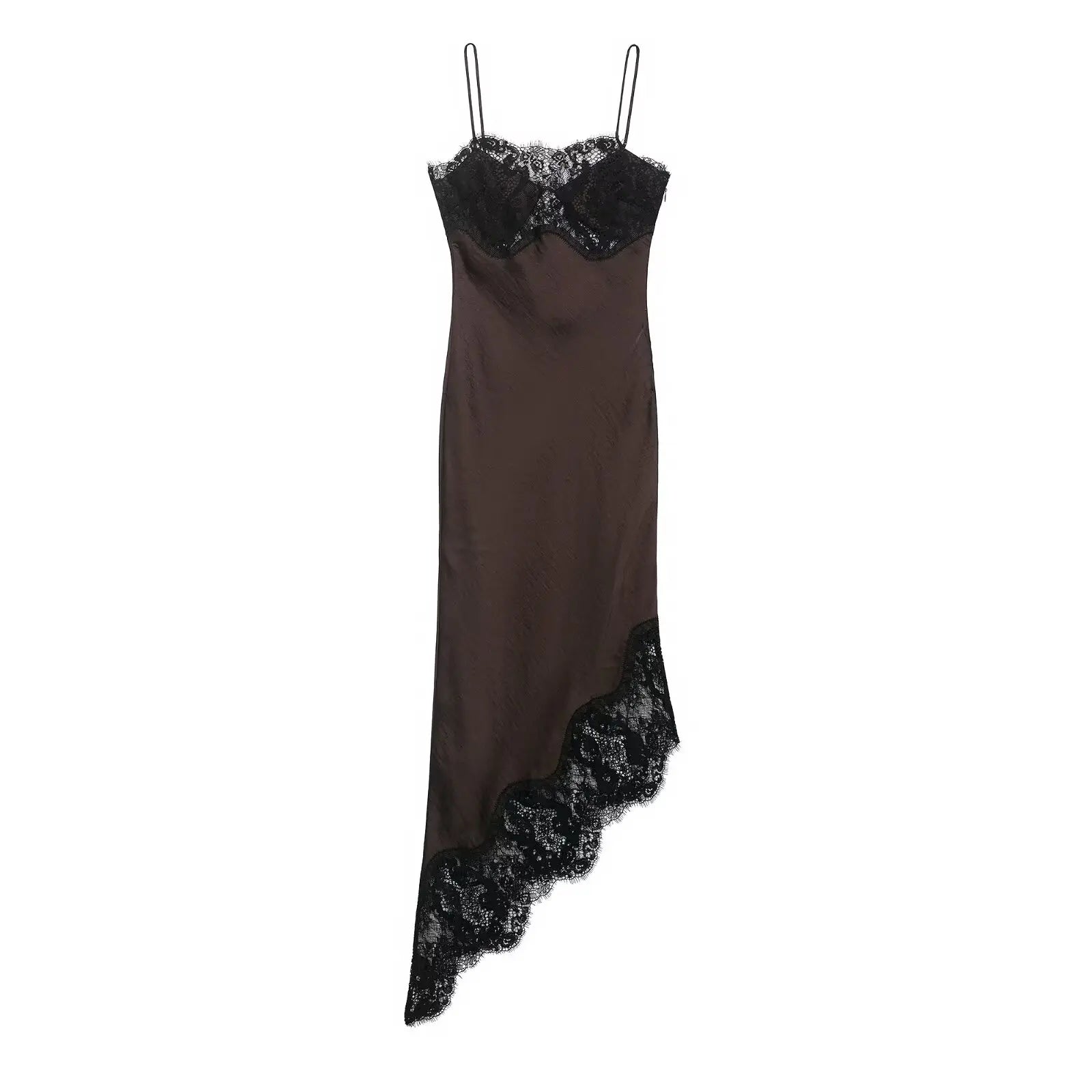 Scarlett | Asymmetric Scalloped HemLace Bustier Satin Midi Dress