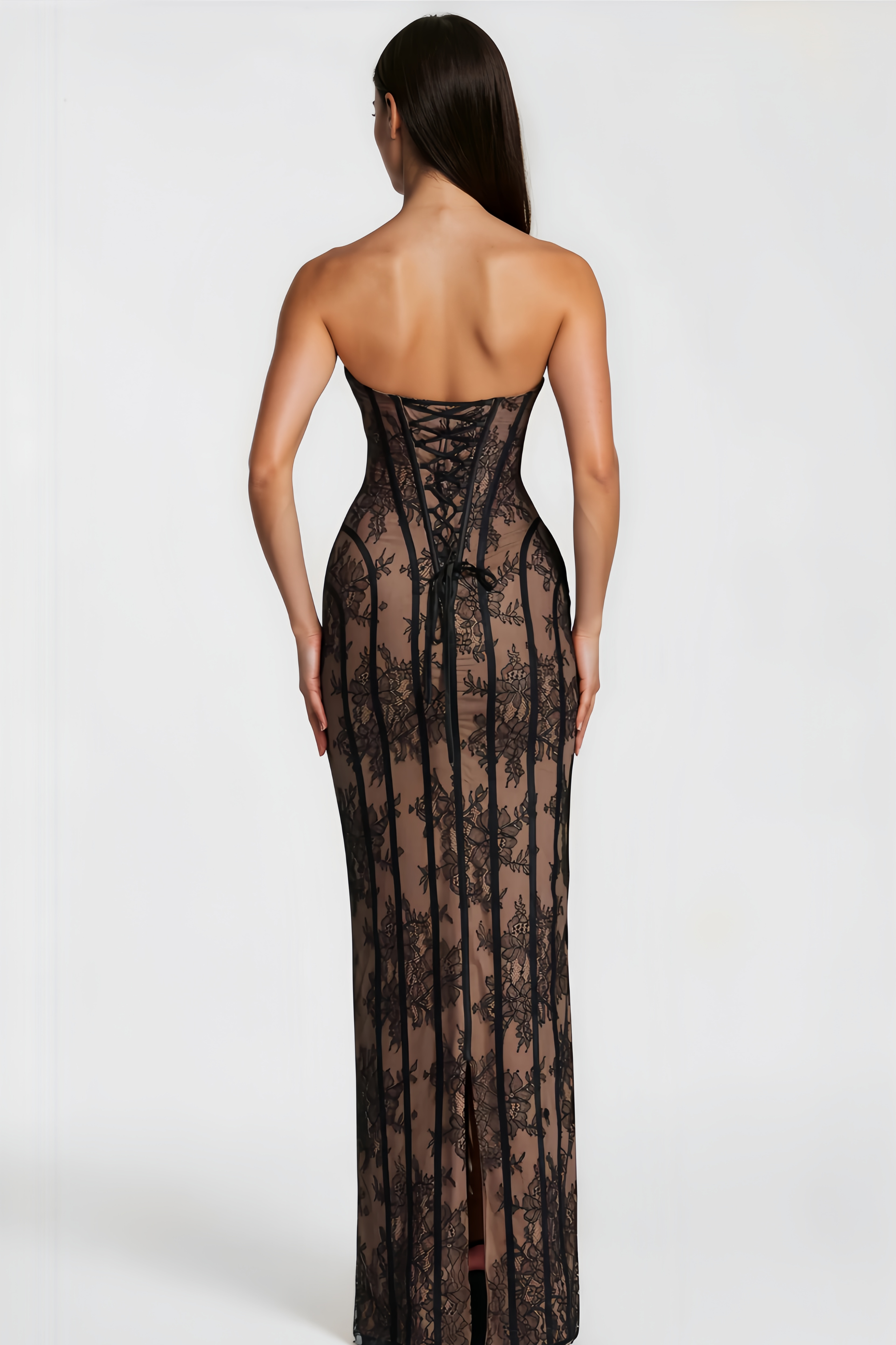 Urszula | Black Off-Shoulder Floral Lace Maxi Dress