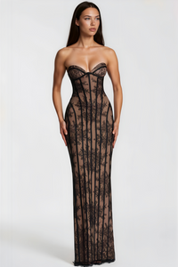Urszula | Black Off-Shoulder Floral Lace Maxi Dress