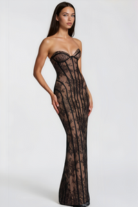 Urszula | Black Off-Shoulder Floral Lace Maxi Dress