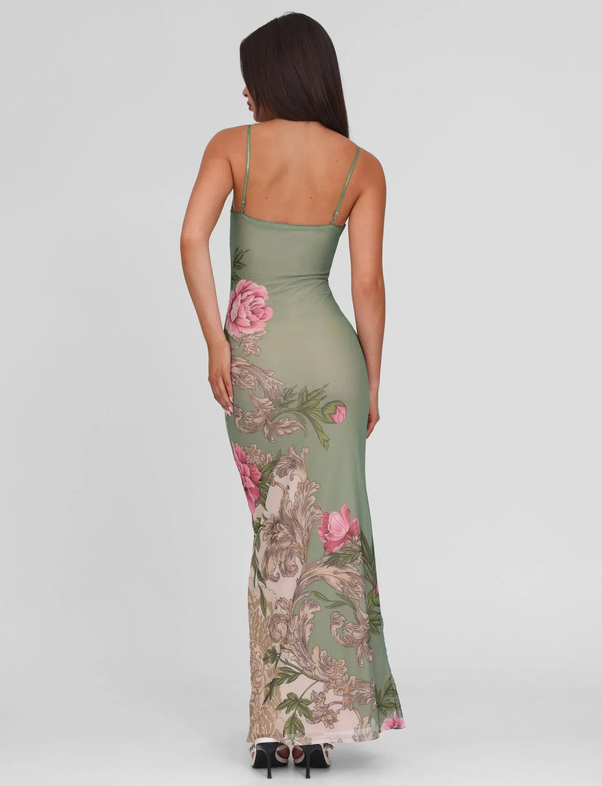 Julie | Elegant Printed Sleeveless Rose Stripe Flowy Maxi Dress