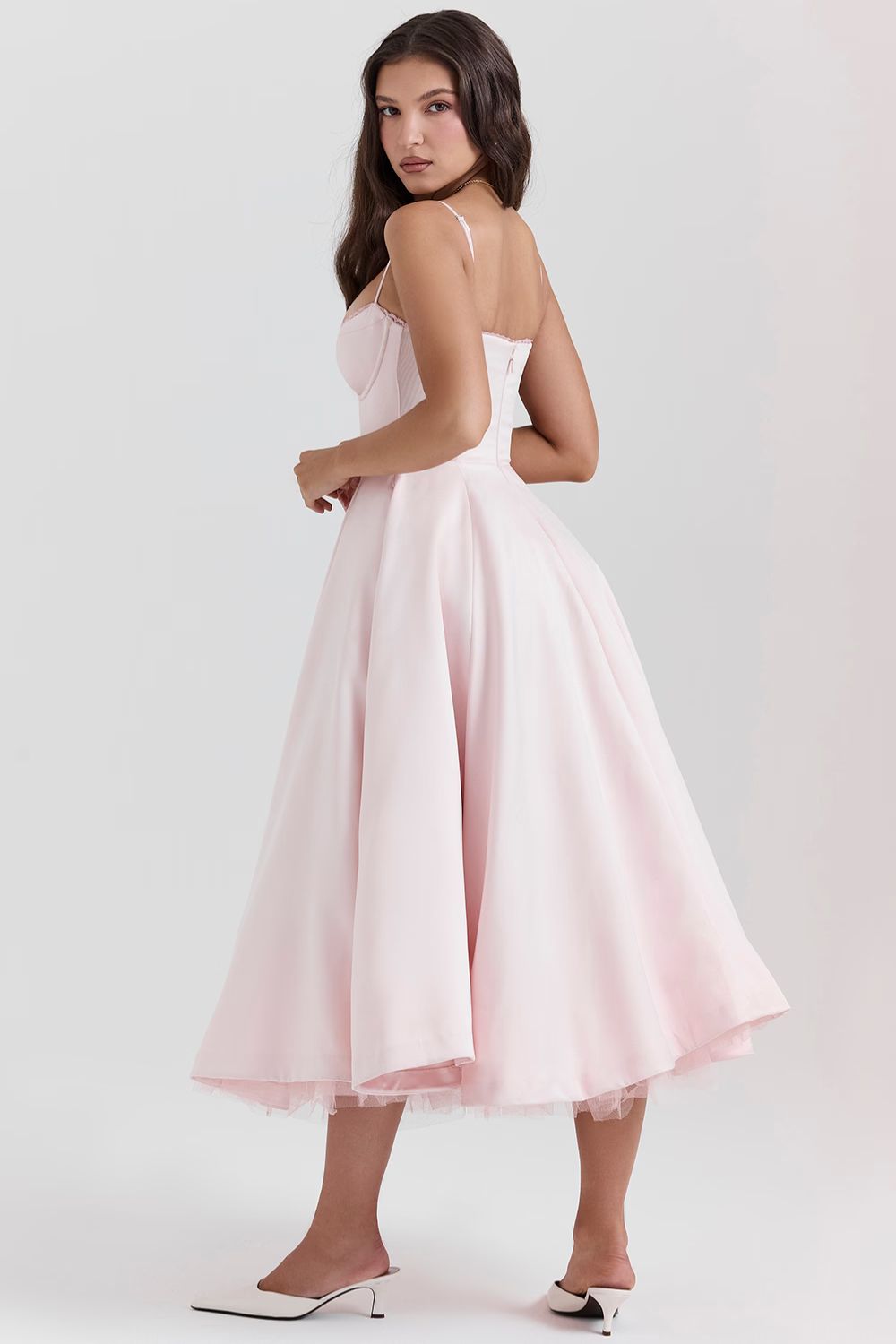 Daisy | Structured Bodice Luxurious Satin Corset Midi Dress