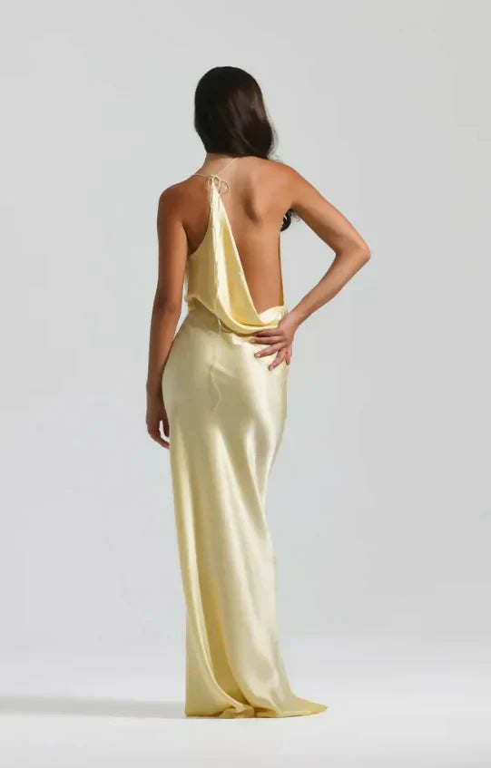 Lilly | Cowl Neck Open Back Satin Maxi Dress