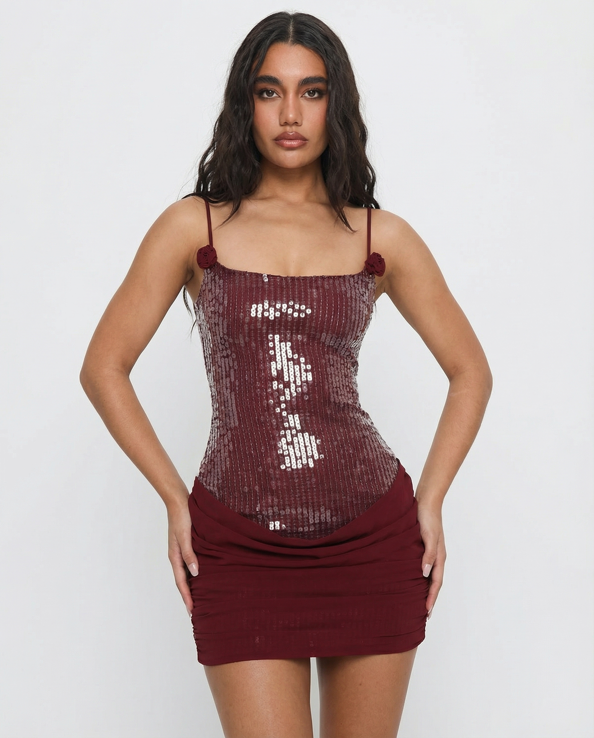Ayana | Draped Skirt Sequin Bodice Lace-Up Mini Dress