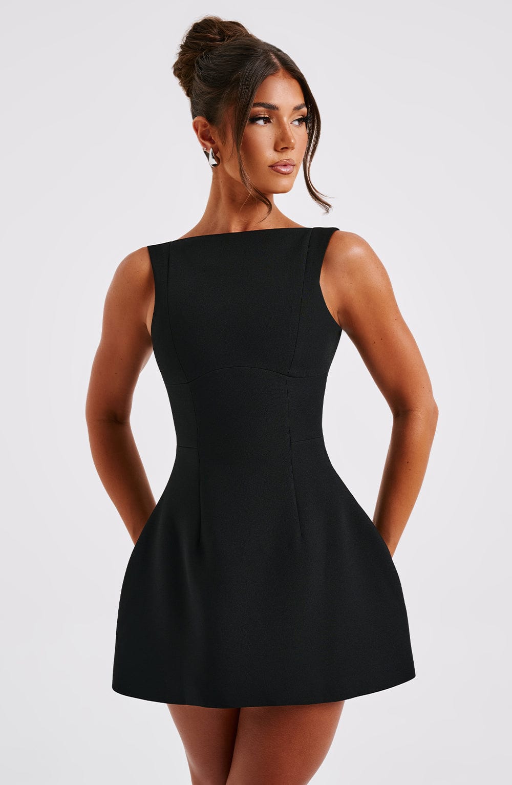 Alana | Black High Neck Bubble Mini Dress