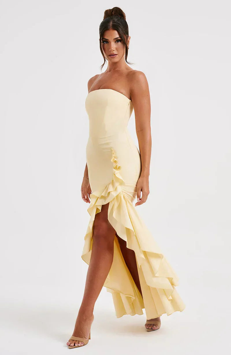 Martyna | Strapless High-Low Ruffle Maxi Dress