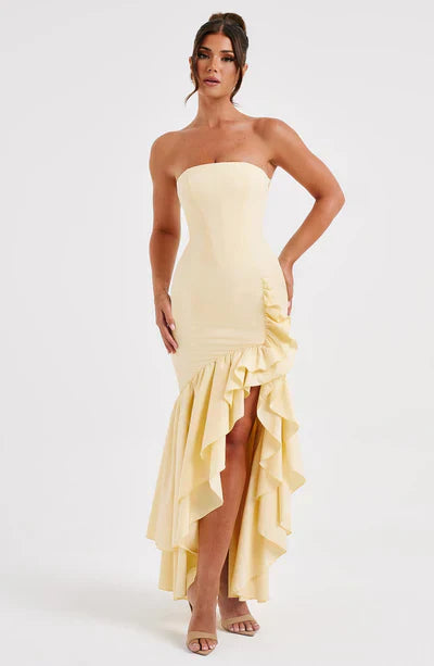 Martyna | Strapless High-Low Ruffle Maxi Dress