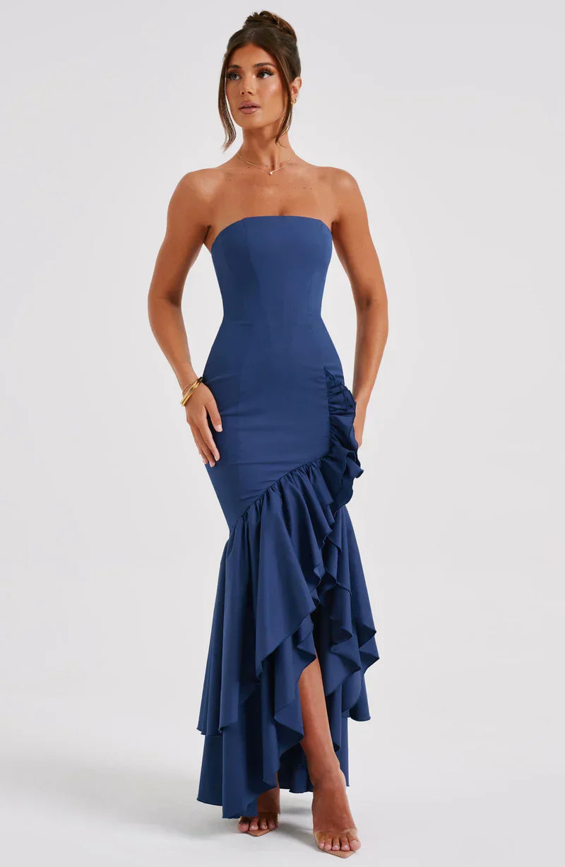 Martyna | Strapless High-Low Ruffle Maxi Dress