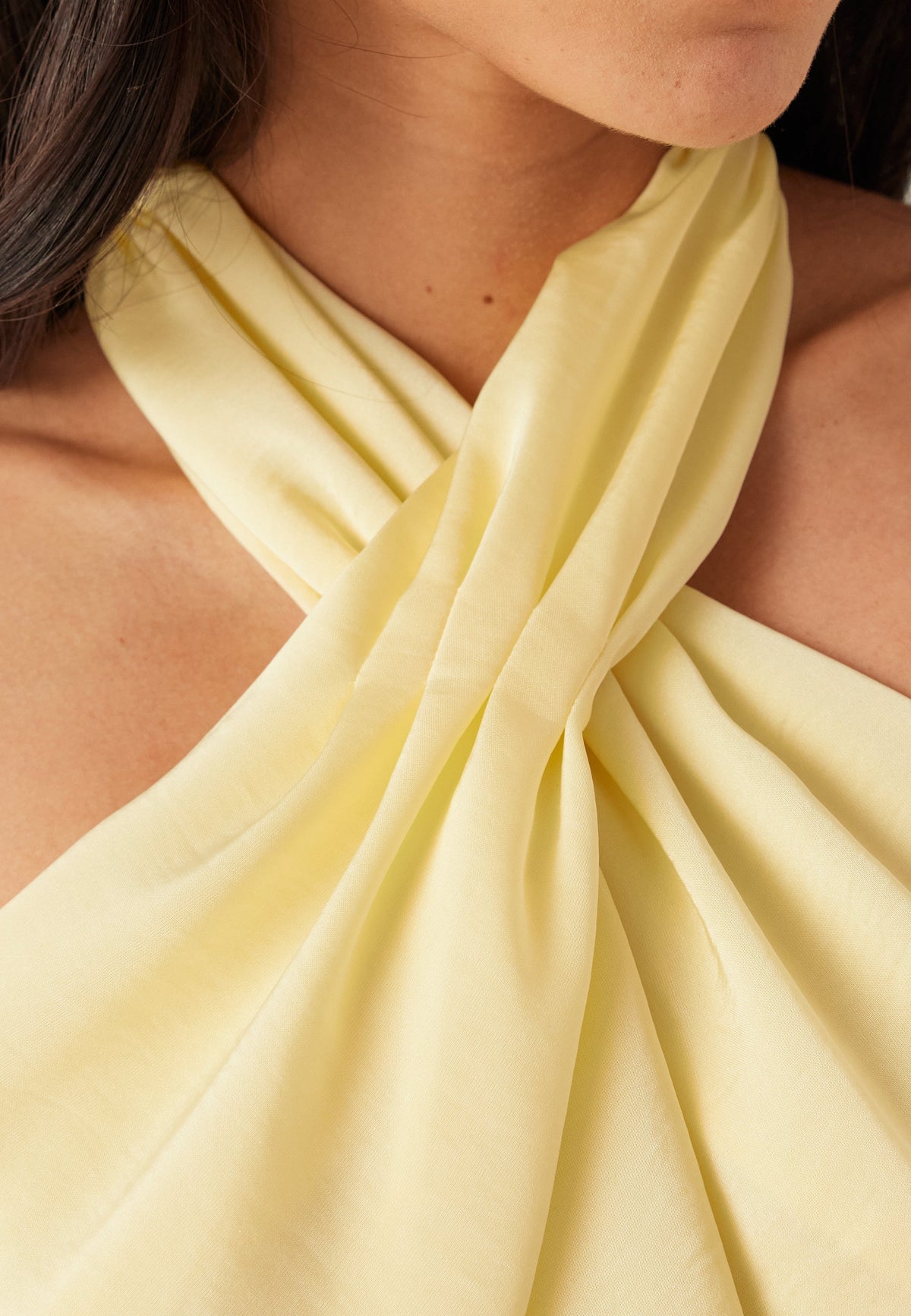 Lola | Buttery Yellow Halterneck Satin Maxi Dress