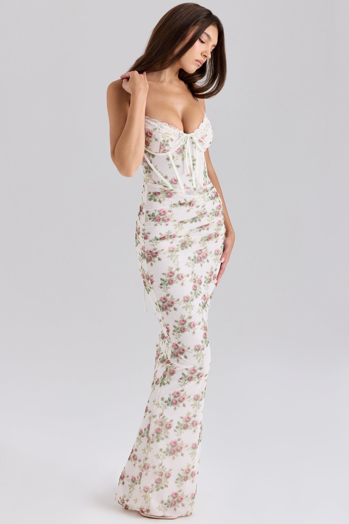 Flaws | Floral Lace Corset Bodycon Maxi Dress