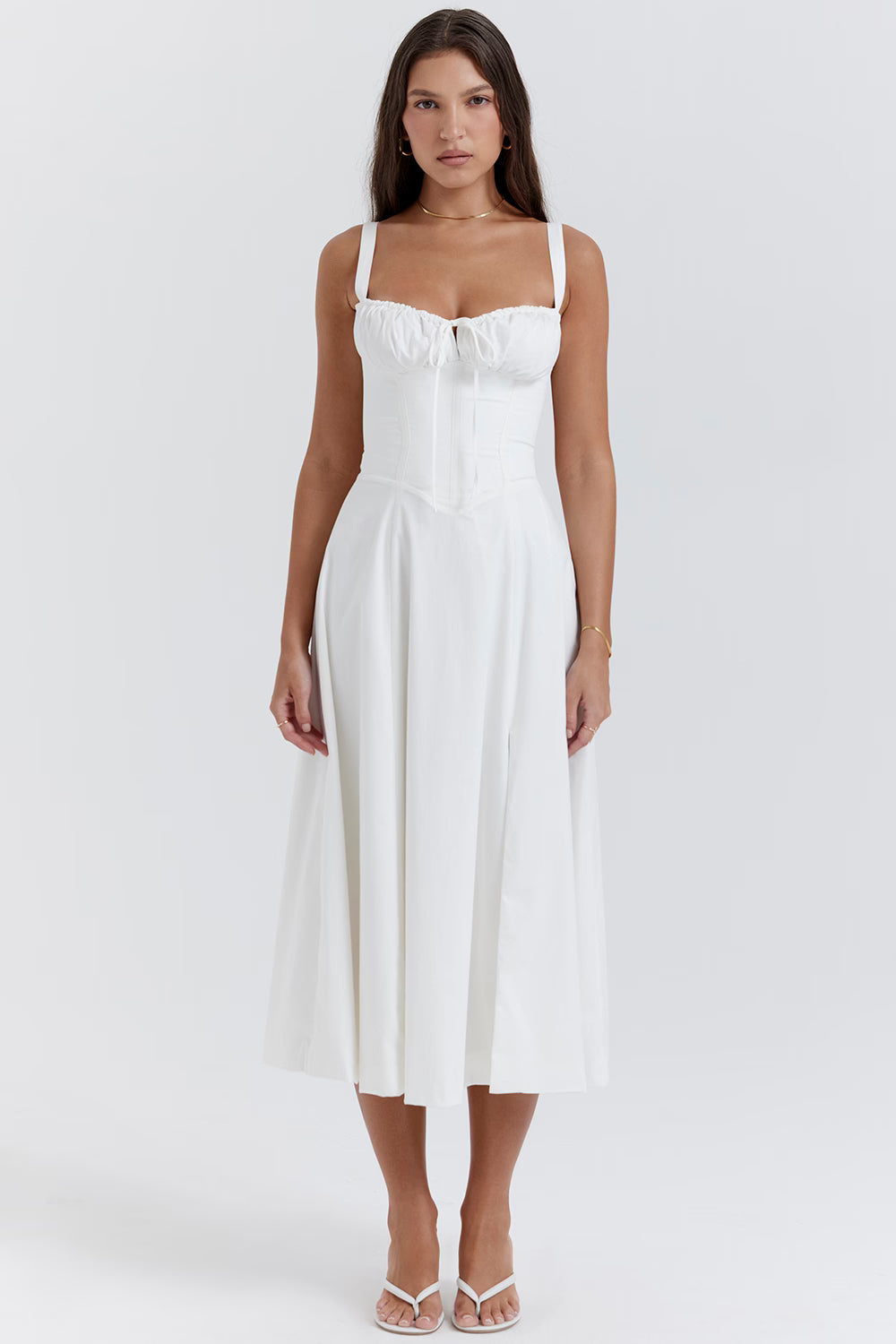 Carmen | Ruched Bodice with High Slit Midi Dress