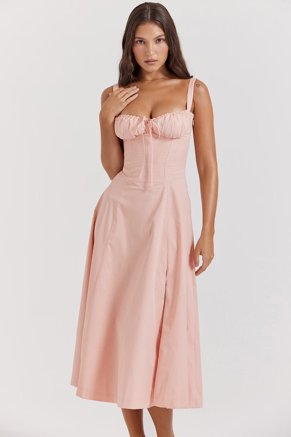 Carmen | Ruched Bodice with High Slit Midi Dress