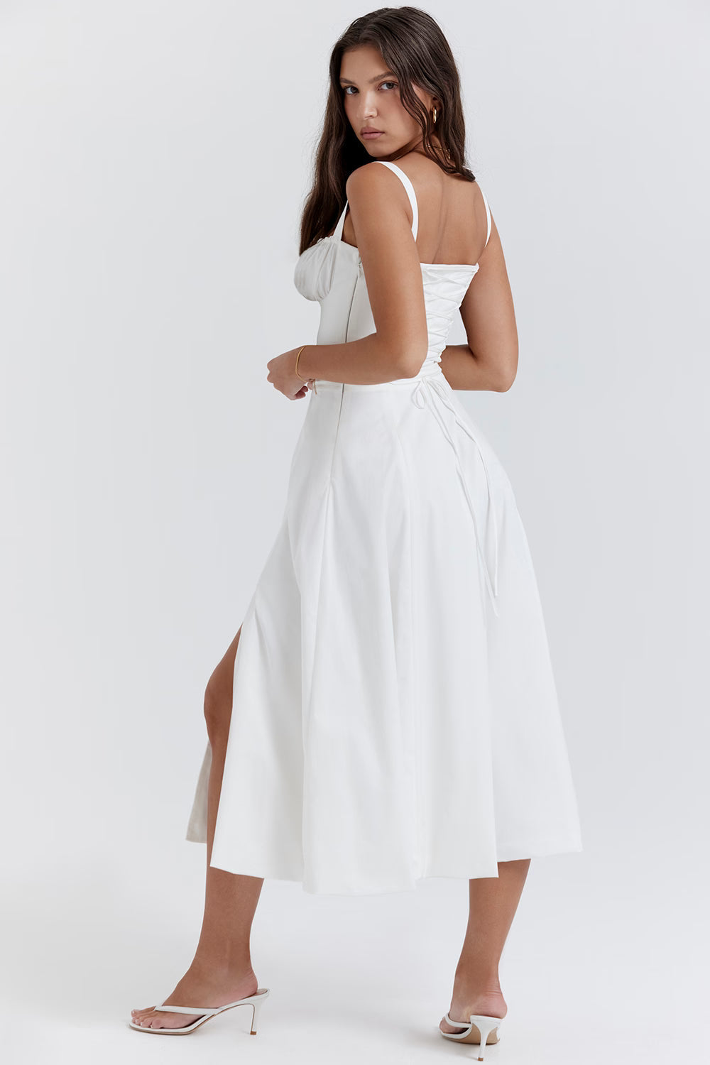 Carmen | Ruched Bodice with High Slit Midi Dress