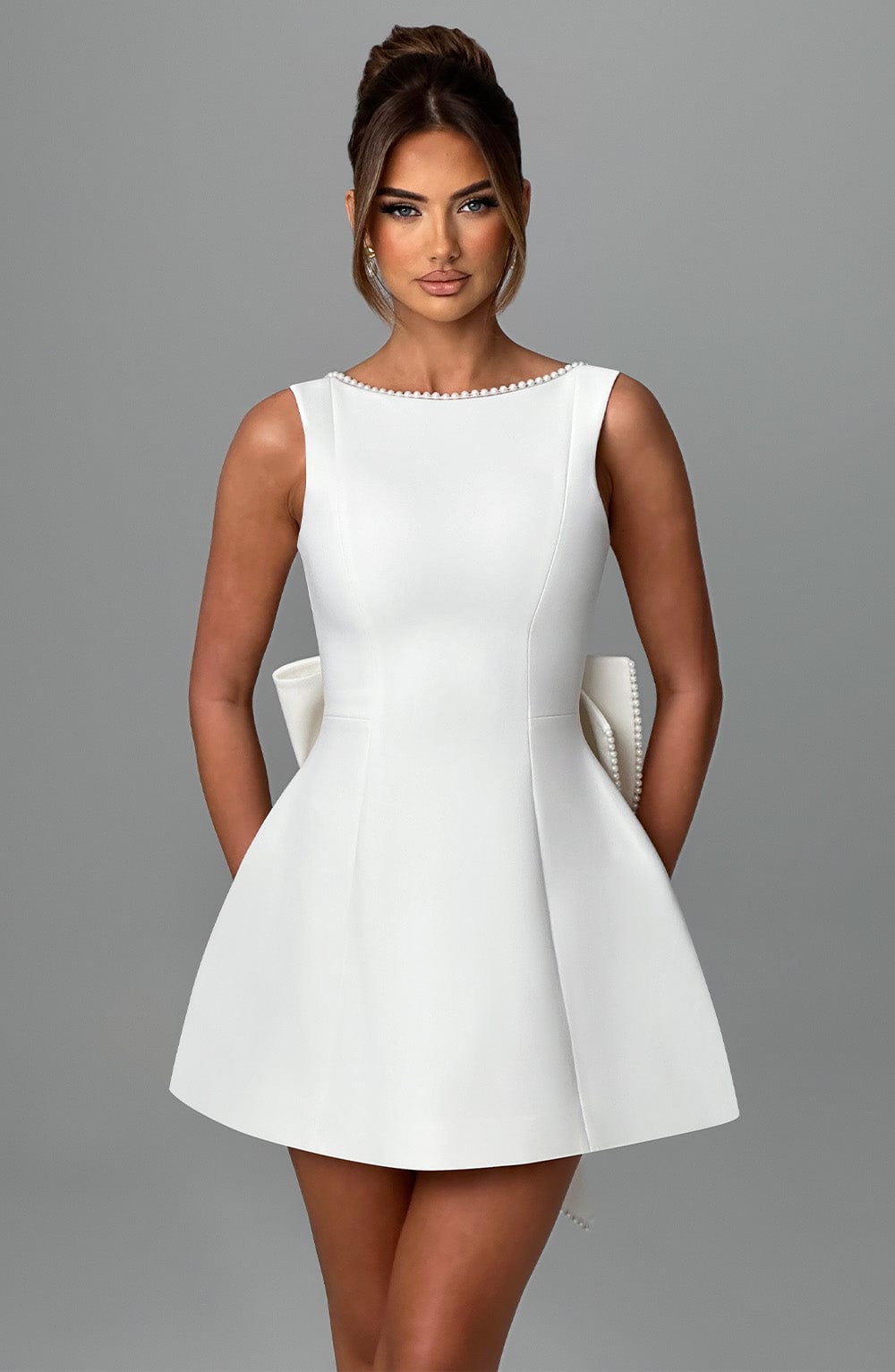 Kel | Sleeveless Pearl-Neckline Sculpted Mini Dress