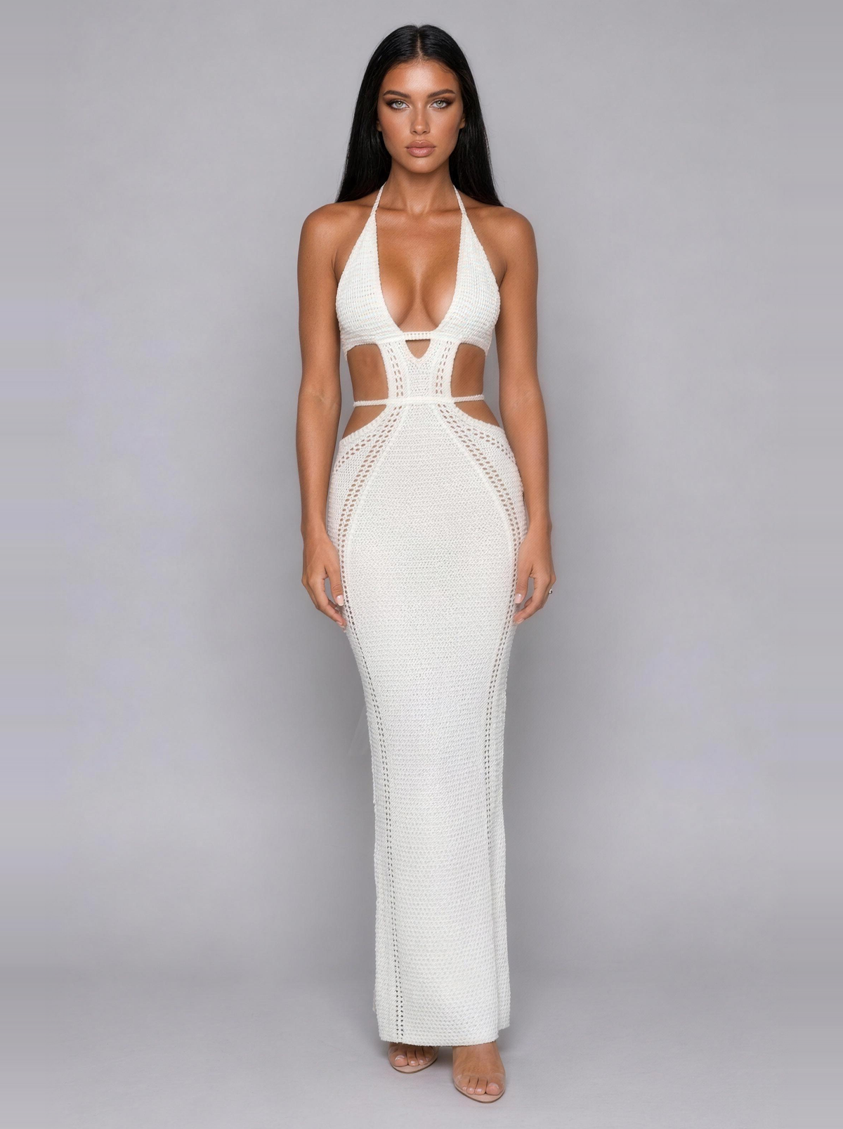 Delphine halter maxi dress in white, front view