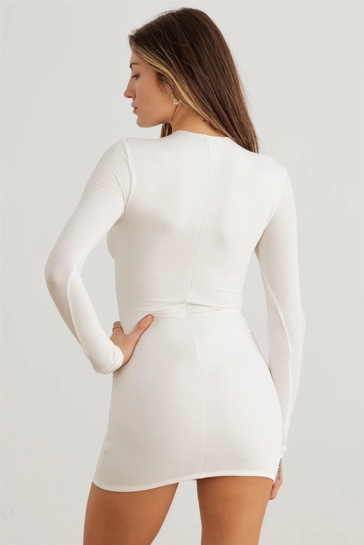 Cassidy | Ribbed Bodycon Front Lace-Up Long Sleeve Mini Dress