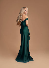 Vivienne off-shoulder satin maxi dress in emerald