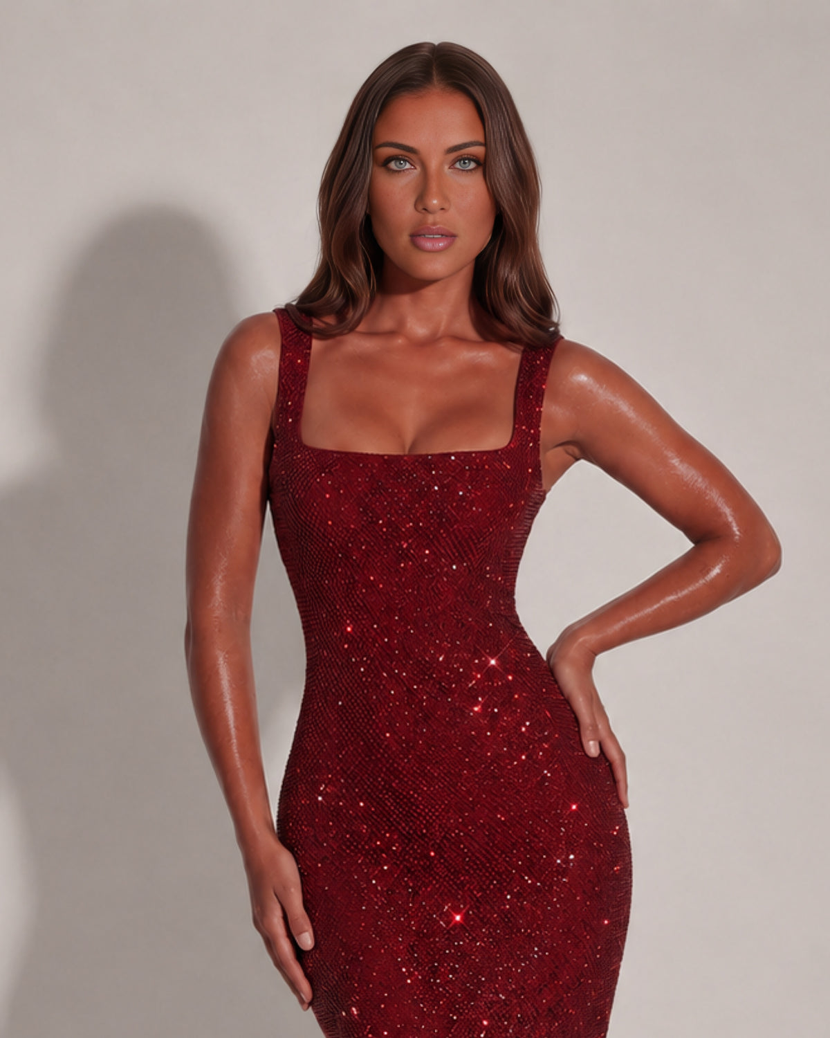 Isabella | Rhinestone Square Neck Maxi Dress