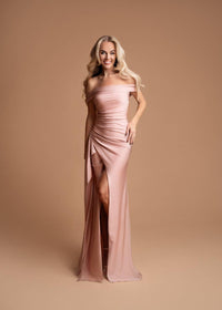 Vivienne off-shoulder satin maxi dress in blush