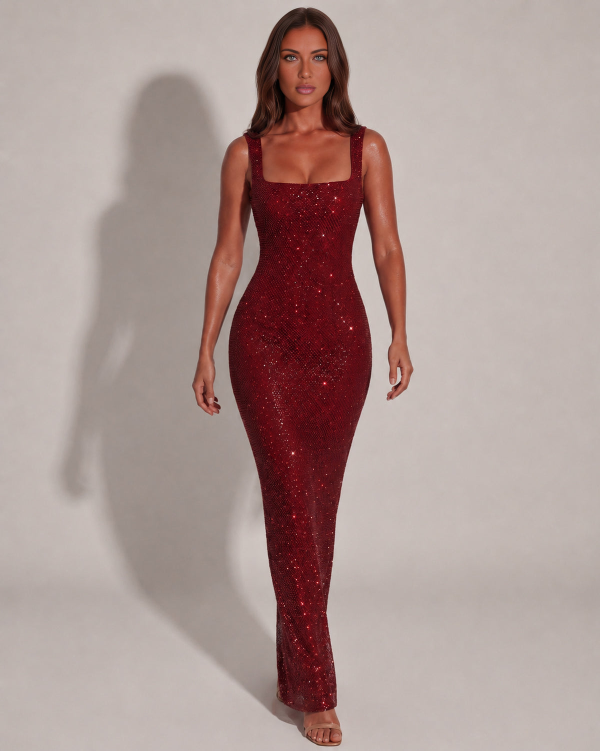 Isabella | Rhinestone Square Neck Maxi Dress