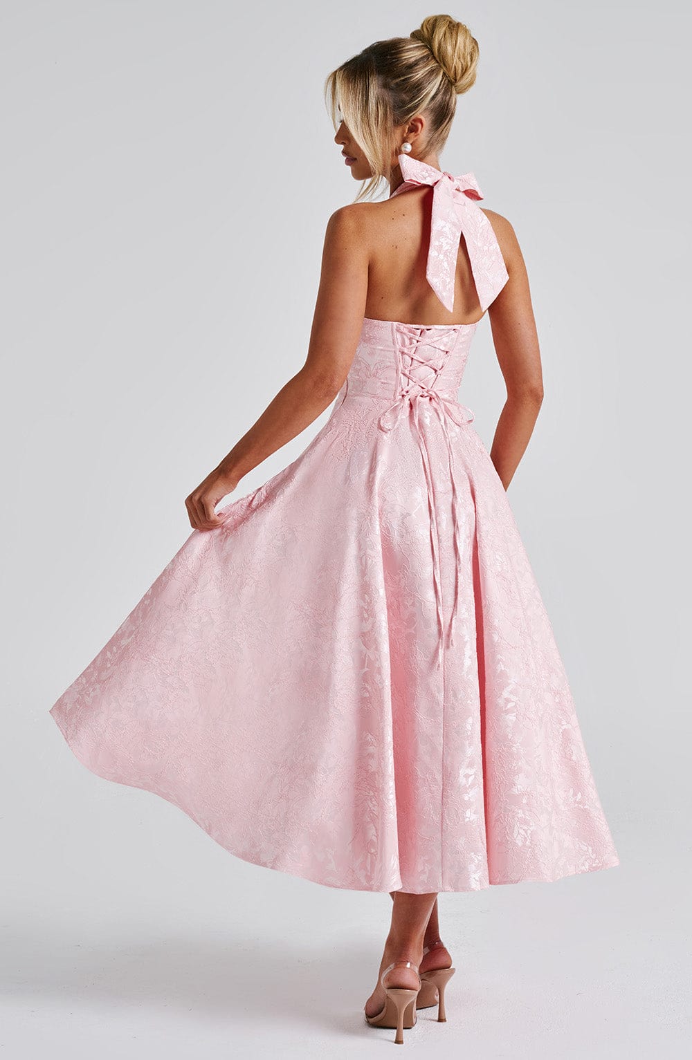Rosie | Floral Jacquard Halter Midi Dress