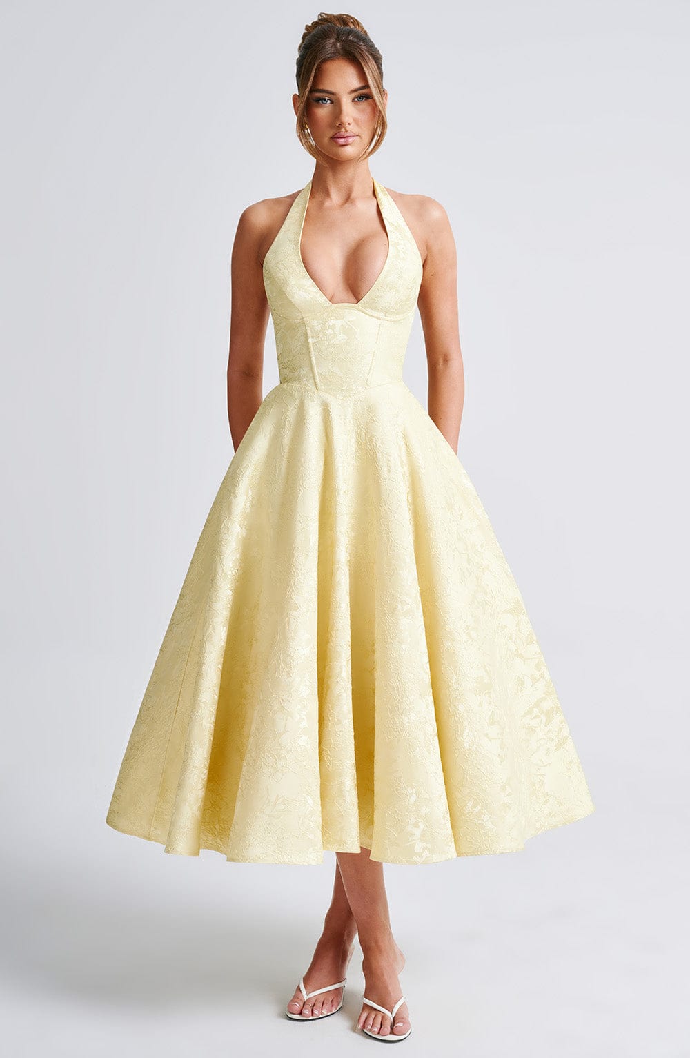 Rosie | Floral Jacquard Halter Midi Dress
