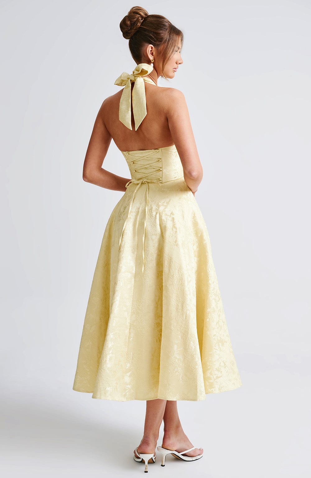 Rosie | Floral Jacquard Halter Midi Dress