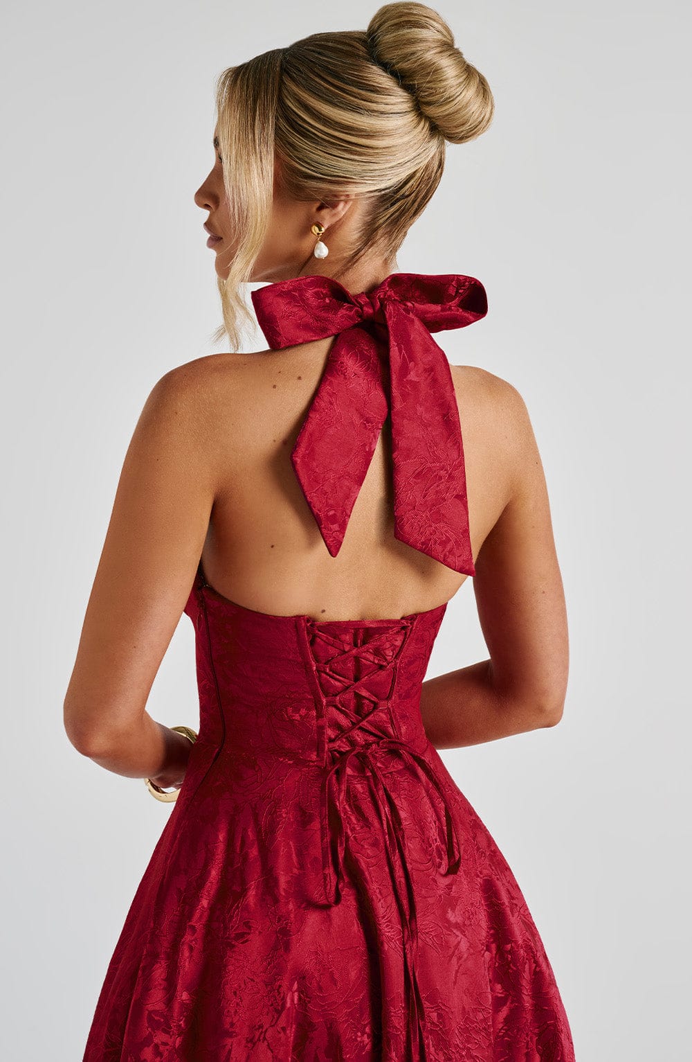Rosie | Floral Jacquard Halter Midi Dress