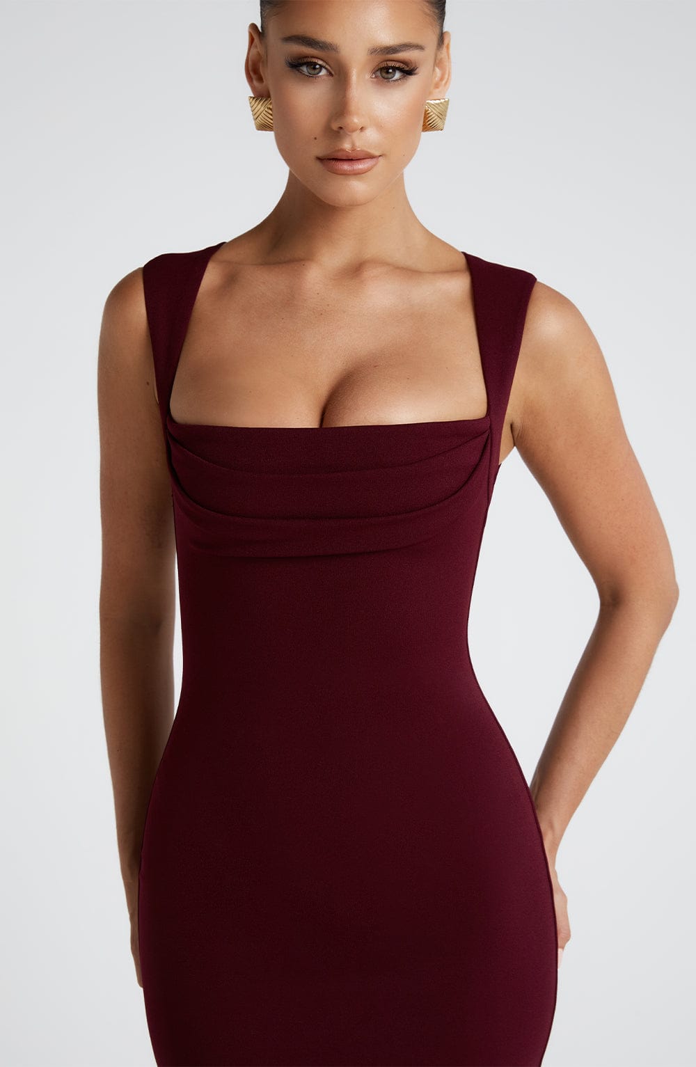 Grace | Burgundy Square Neckline Sculpting Maxi Dress