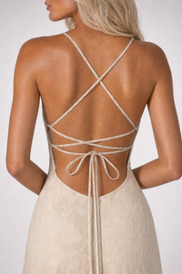 Back detail - criss-cross lace-up straps tied into a bow