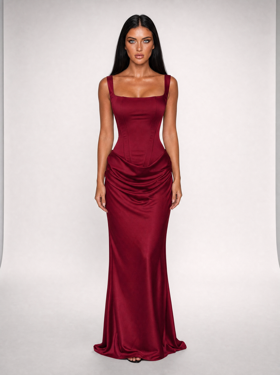 Nina wine maxi dress - front