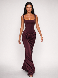 Nina burgundy maxi dress - walking
