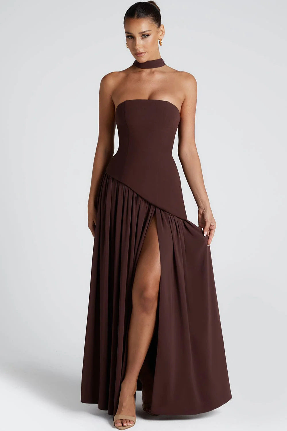 Donna | Asymmetrical Strapless Sculpted Maxi Dress