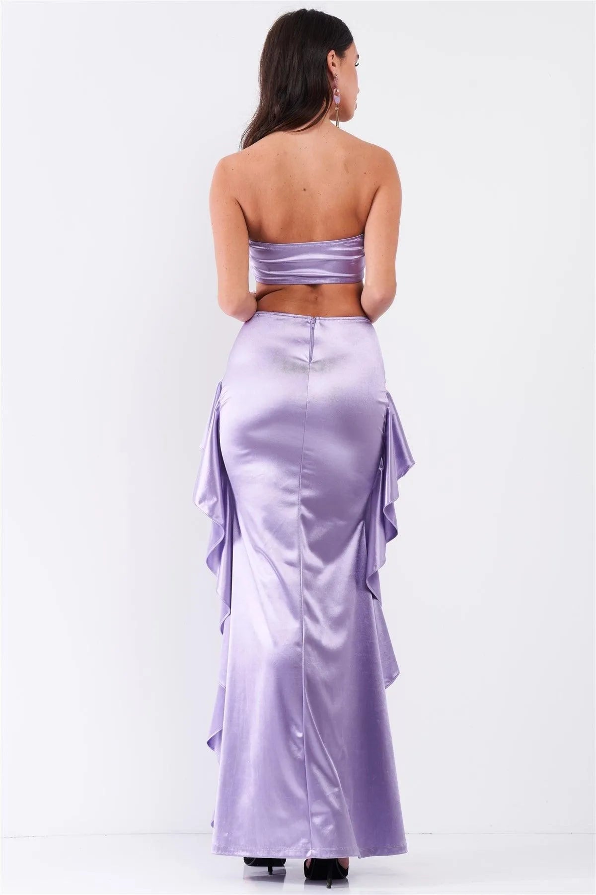 Tiffany | Lilac Strapless Satin Sweetheart Cut-Out Maxi Dress