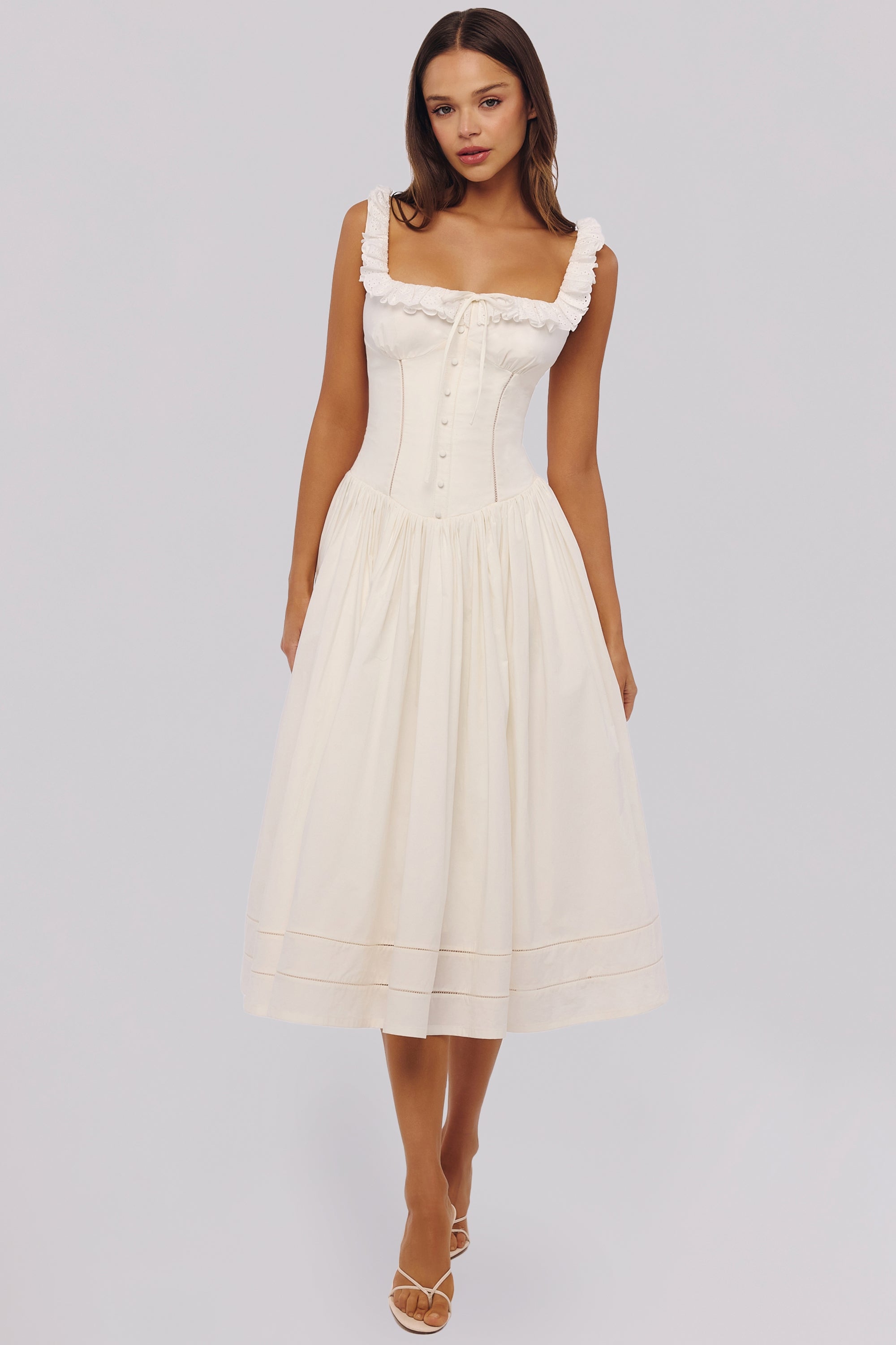 Eef | White Sculpted Stretch Cotton Midi Dress