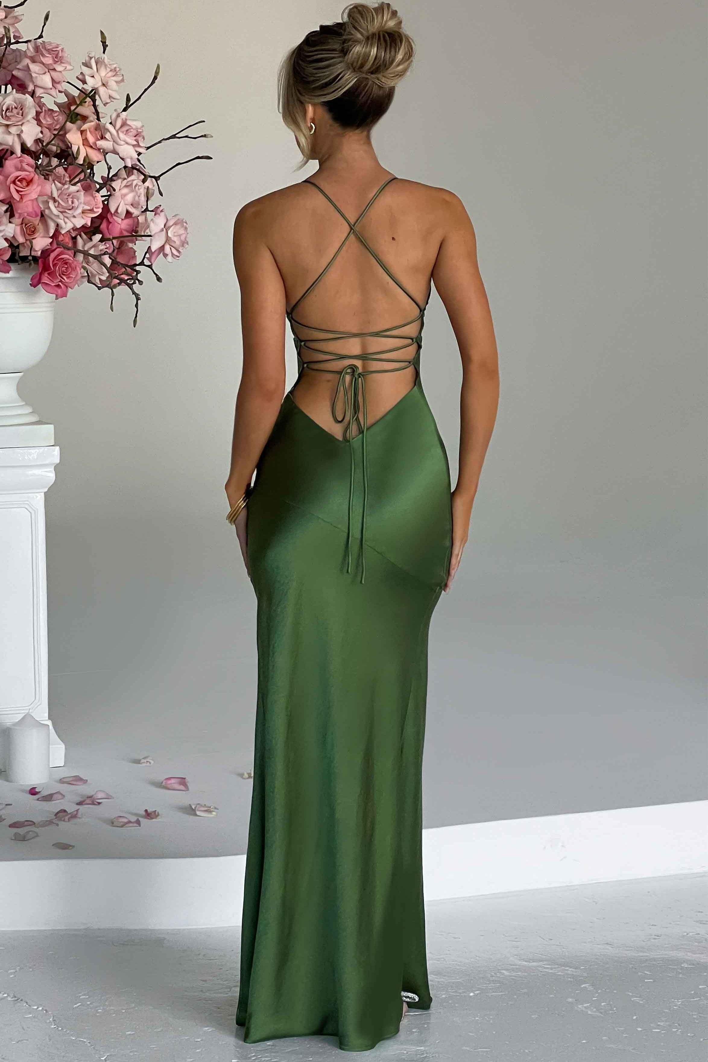 Alexia | Bias-Cut Plunging Satin Maxi Dress
