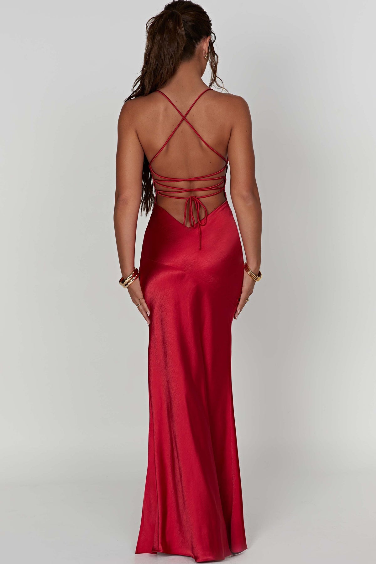 Alexia | Bias-Cut Plunging Satin Maxi Dress