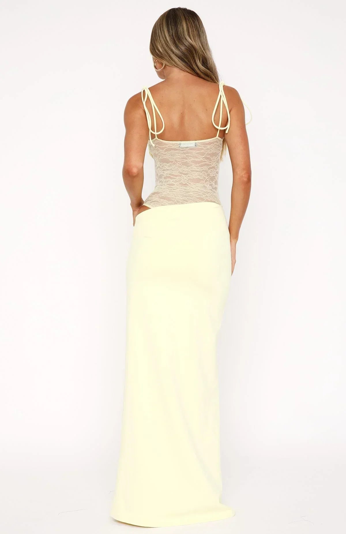 Jenni | Square Neck Lace Detail Sculpting Maxi Dress