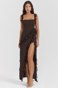 Soho | Square Neck Thigh-High Slit Ruffle Side Maxi Dress