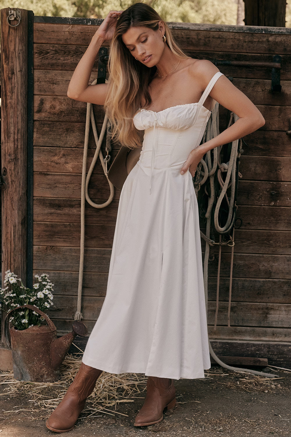 Carmen | Ruched Bodice with High Slit Midi Dress