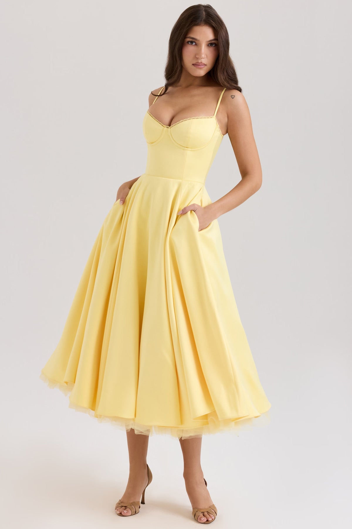 Solange | Soft Gathered Bodice V-Neck Sculpted Midi Dress