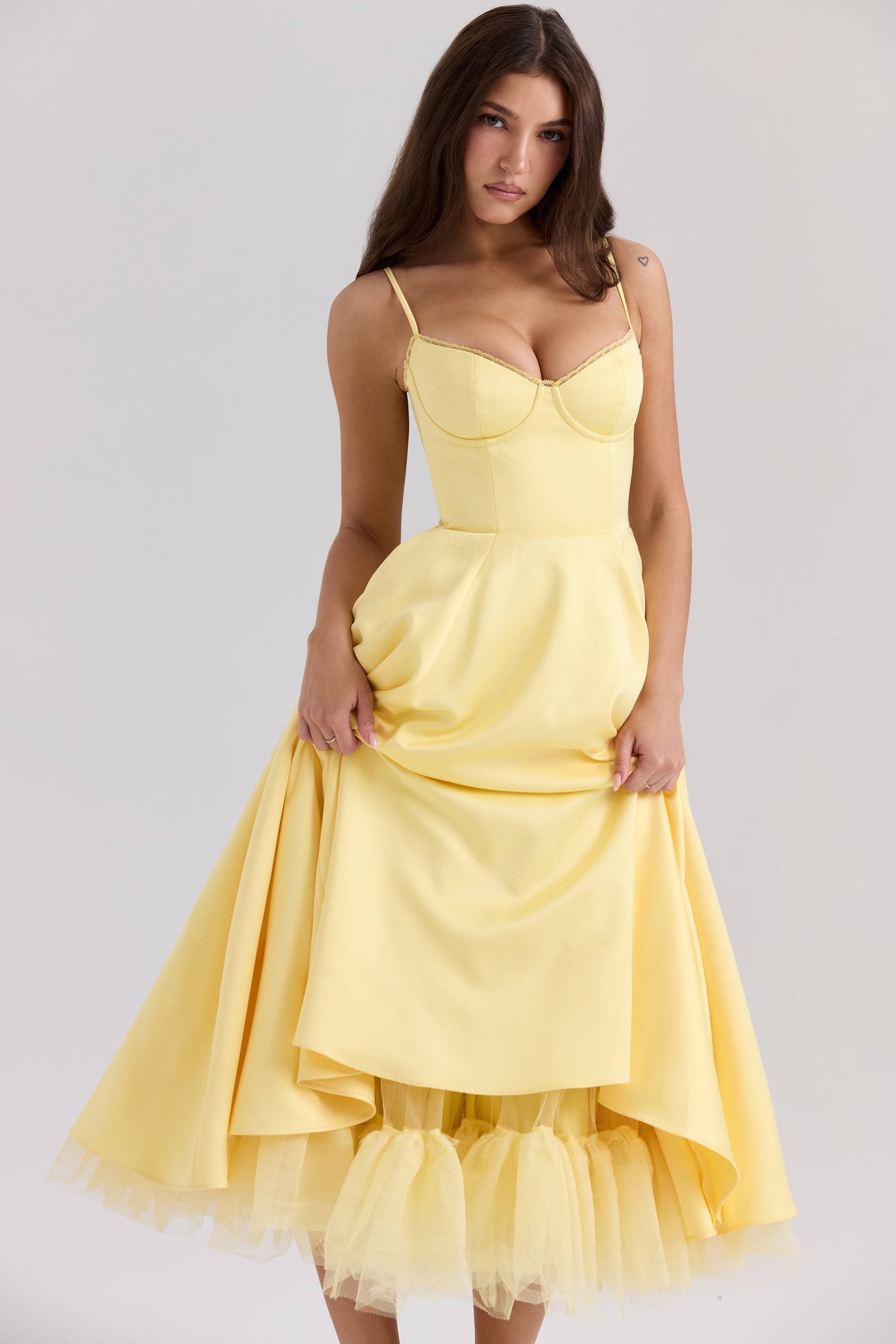 Solange | Soft Gathered Bodice V-Neck Sculpted Midi Dress