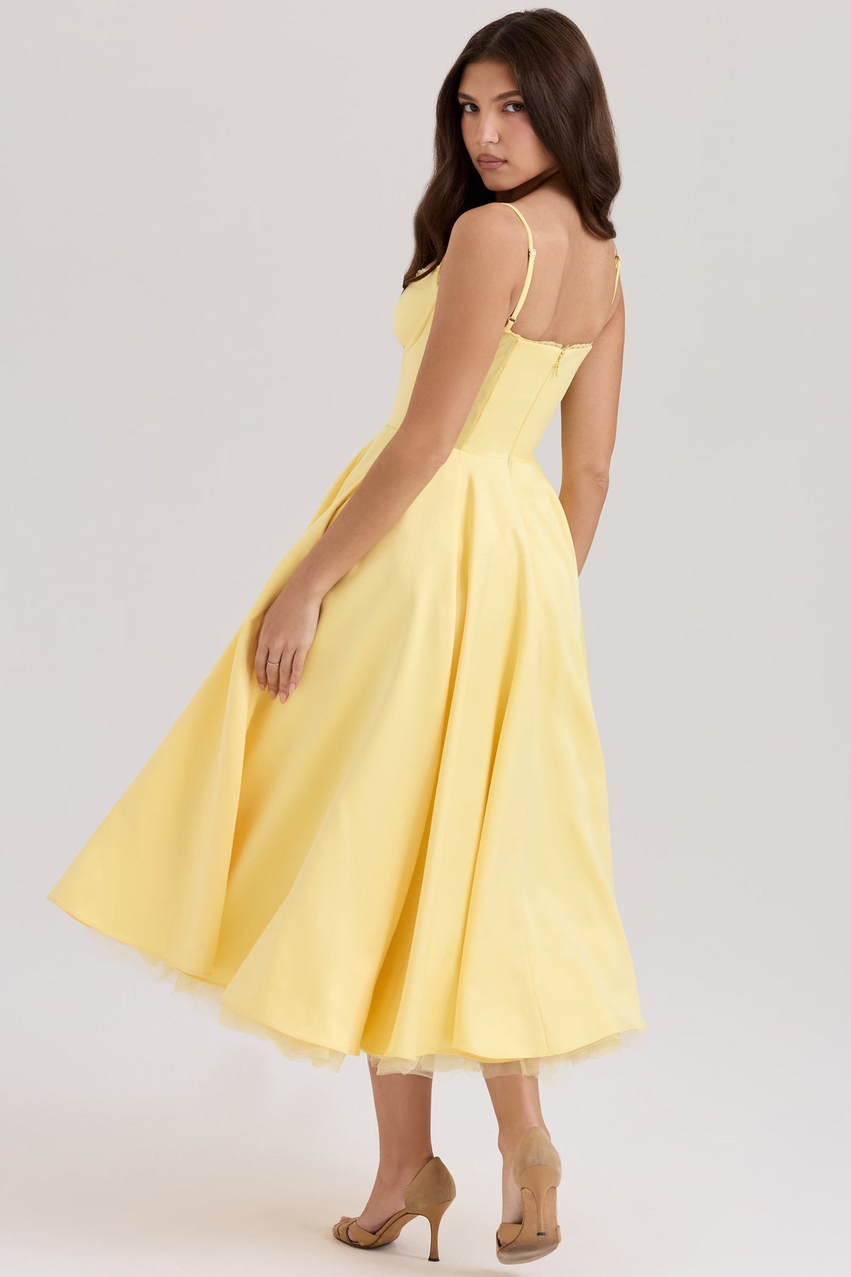 Solange | Soft Gathered Bodice V-Neck Sculpted Midi Dress